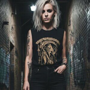 Take to the Grave skull tank size M
